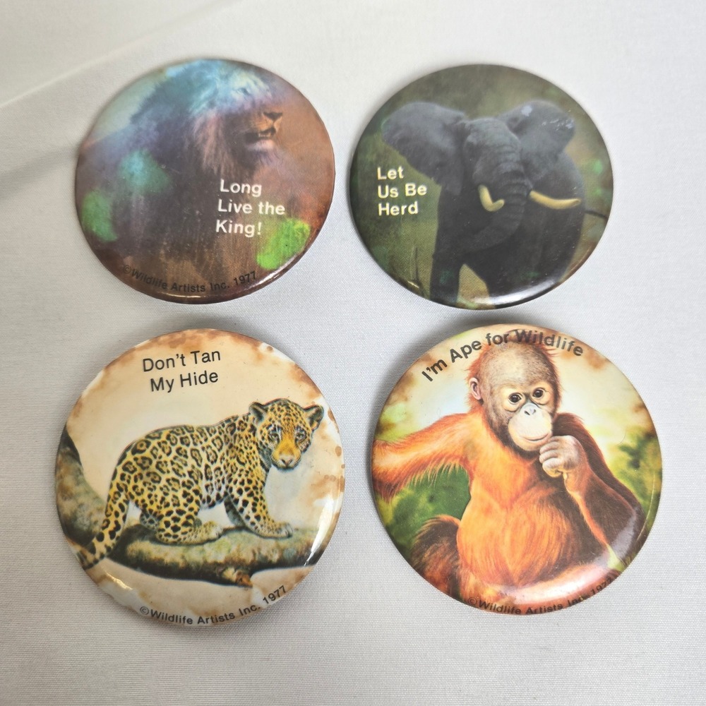 Lot of 4 Wildlife Artists Inc. Pinback Buttons Vintage 1977 2.25"